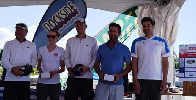 First Place in the Land Rover Kelowna Melges 24 Canadian National Championship - Ian Sloan and team (from left to right)  Jeff Madrigali, Serena Village, Ian Sloan, Jason Rhodes and Hunter Lowden on Kevin Welch's Boat Mikey USA838, from Anacortes, WA, USA © Dylan Carver